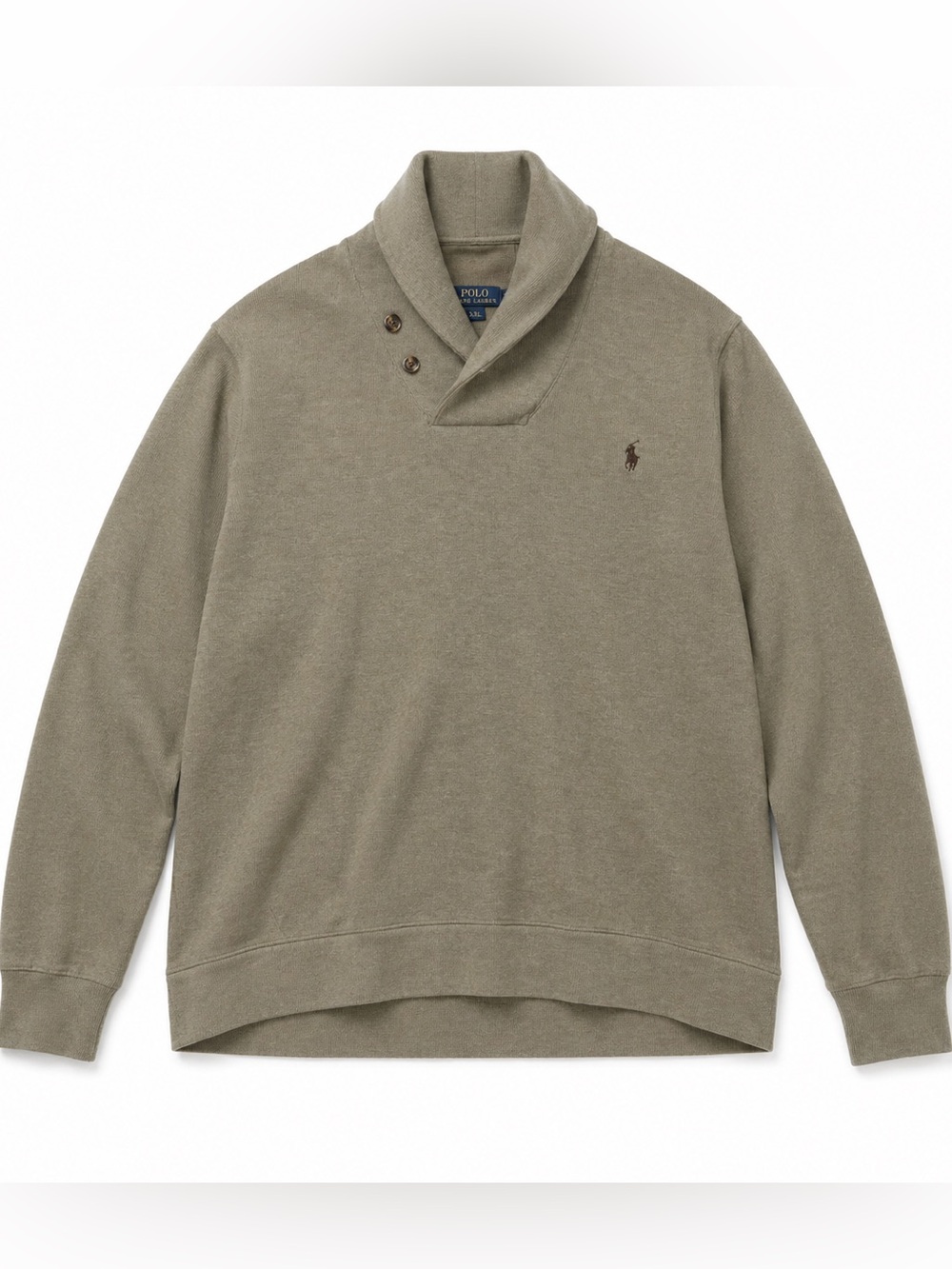 Polo Ralph Lauren Shawl Collar Sweatshirt XXL Tan Suede Elbow Patch